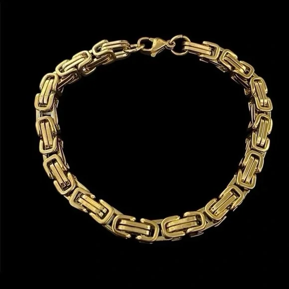 Byzantine Stainless Steel Gold Plated 9 inches long and 7mm width bracelet -Gold - Picture 6 of 8